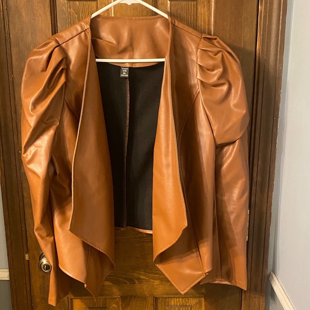 SHEIN Tan Faux Leather Jacket